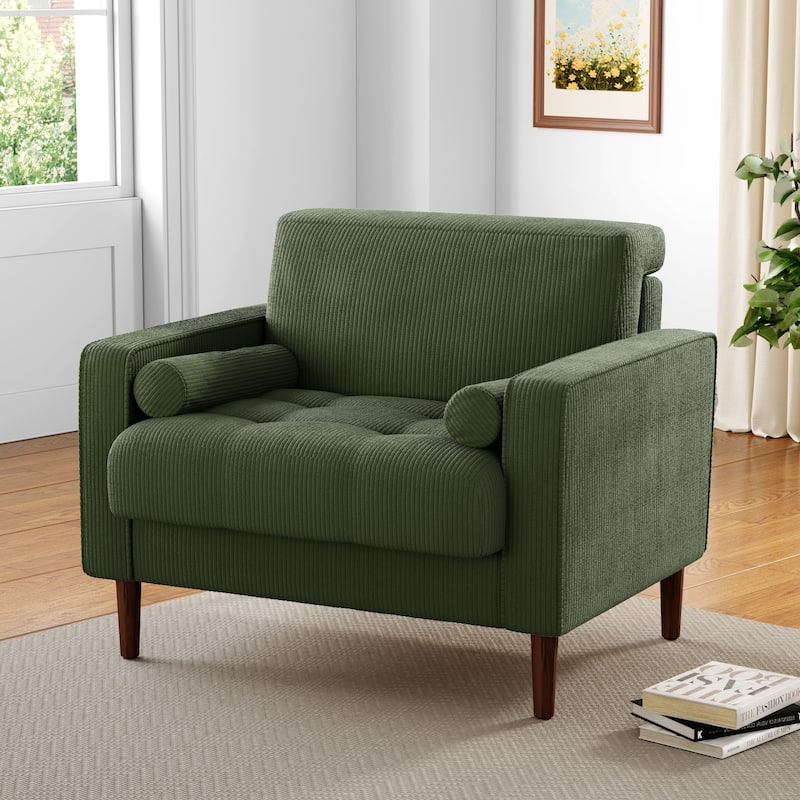 Evalina 34" W Modern Upholstered Corduroy Square Tufted Club Chair - Green