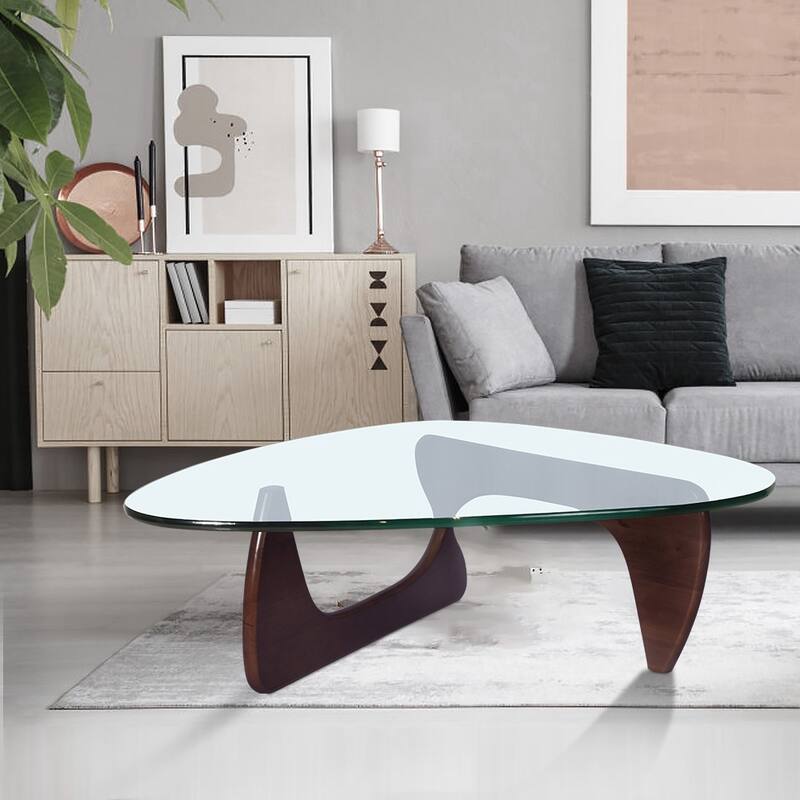 50"L Triangle coffee table Wood Base for living room