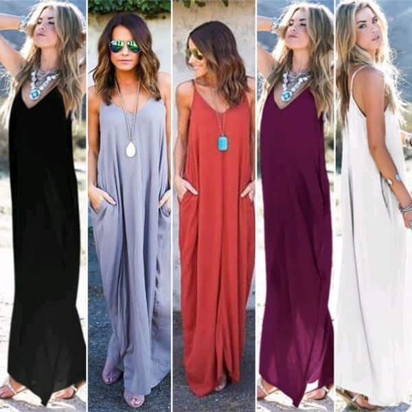 Shop Women Fashion Hot Loose Long Harness Dress Pockets Evening