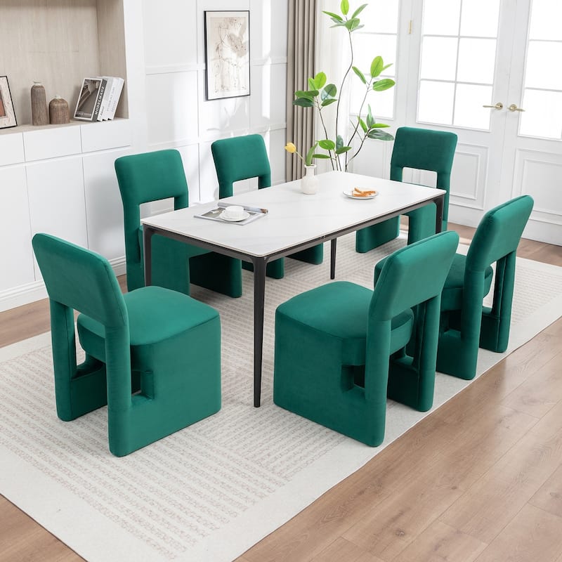 SEYNAR Modern Velvet Upholstered Armless Dining Chair Set of 6 - Dark Green