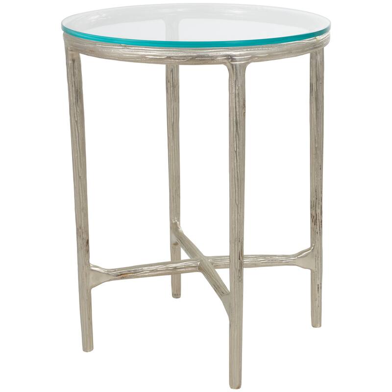 Gold or Silver Aluminum Metal Textured Accent Table with Glass Tabletop
