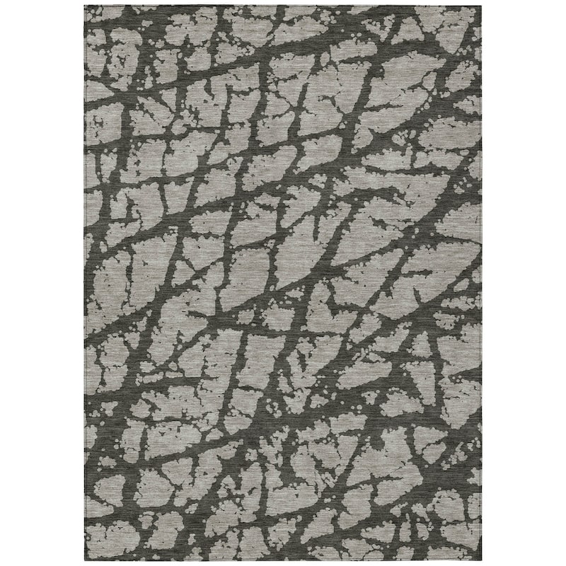Machine Washable Indoor/ Outdoor Transitional Gray Crackle Chantille Rug