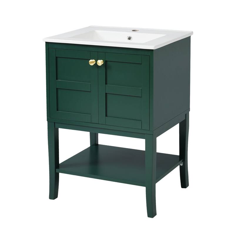 24 inch MDF Freestanding Bathroom Vanity Set in Green with Integrated Resin Sink