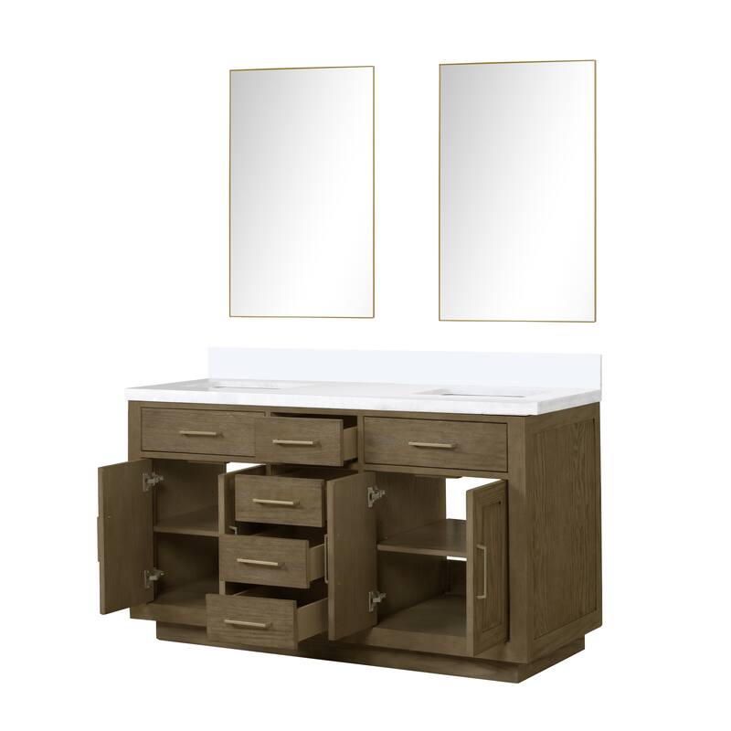 Abbey 60 in W x 22 in D Black Oak Double Bath Vanity, Cultured Marble Top, and 28 in Mirrors