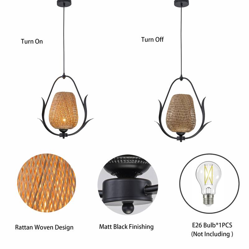 Lia 1-Light Rattan Pendant Light - 20 in. Tall