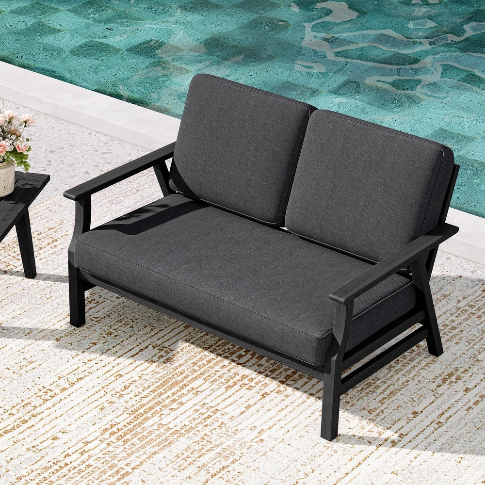 Teak Frame Outdoor Loveseat Daybed with Water-Resistant Cushions.