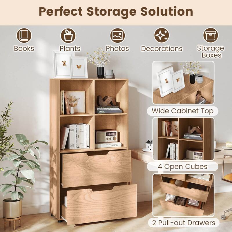 Costway 51” 5-Tier 4-Cube Bookcase with 2 Drawers for Living Room, - See Details