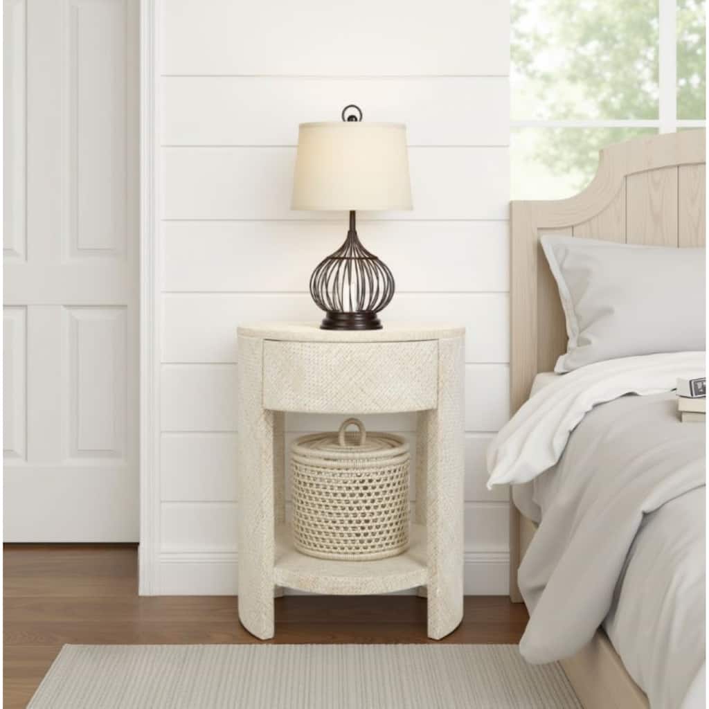 NPD Furniture Zivon Round Nightstand with 1 Drawer and Open Shelf