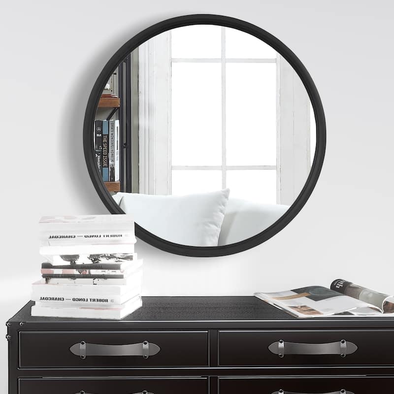 Classic Wooden Frame Farmhouse Round Wall Mirror