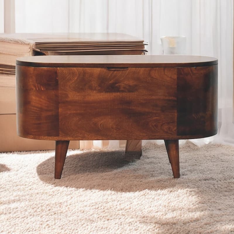 Artisan Furniture Solid Wood Curved California Walnut Blanket Box, Brown, Box Storage