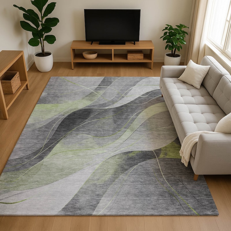 Premium Washable Super Soft Modern Waves Mayfield Rug - Aloe - 2'6" x 3'10"