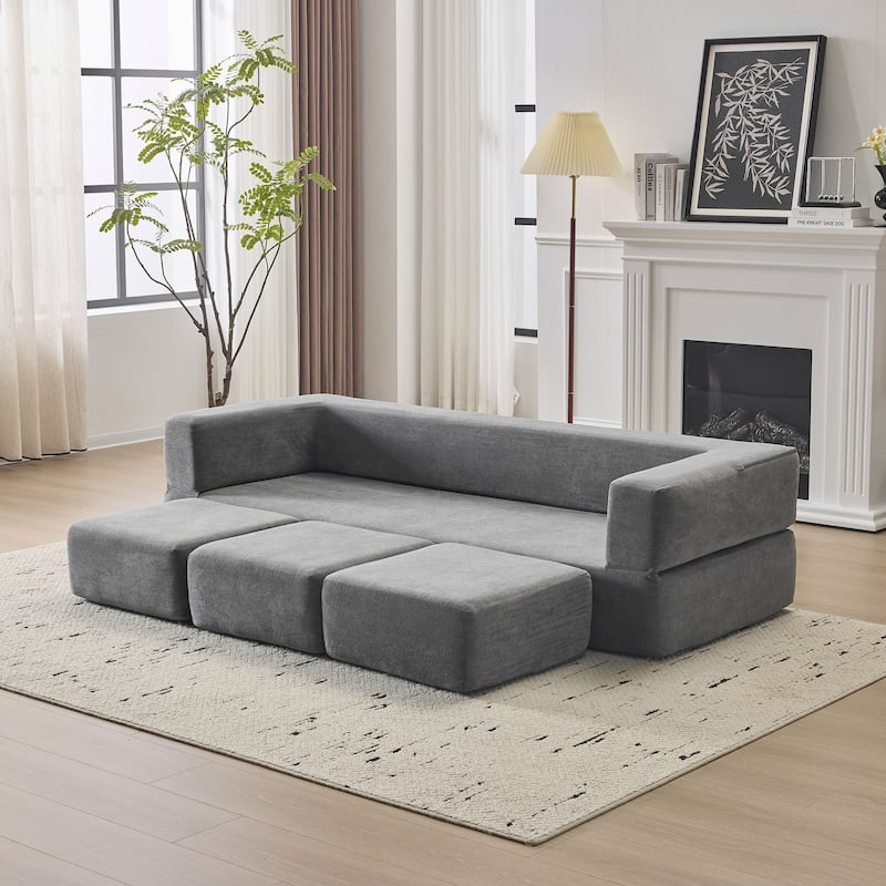 79.14" Chenille 3-Seater Sofa, Foldable Play Mat and Removable Cover