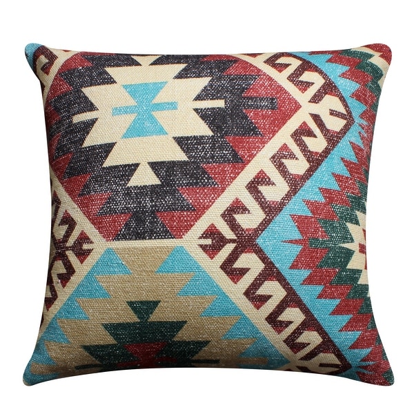 24 x 24 Inches Handwoven Cotton Accent Pillow with Kilim Print