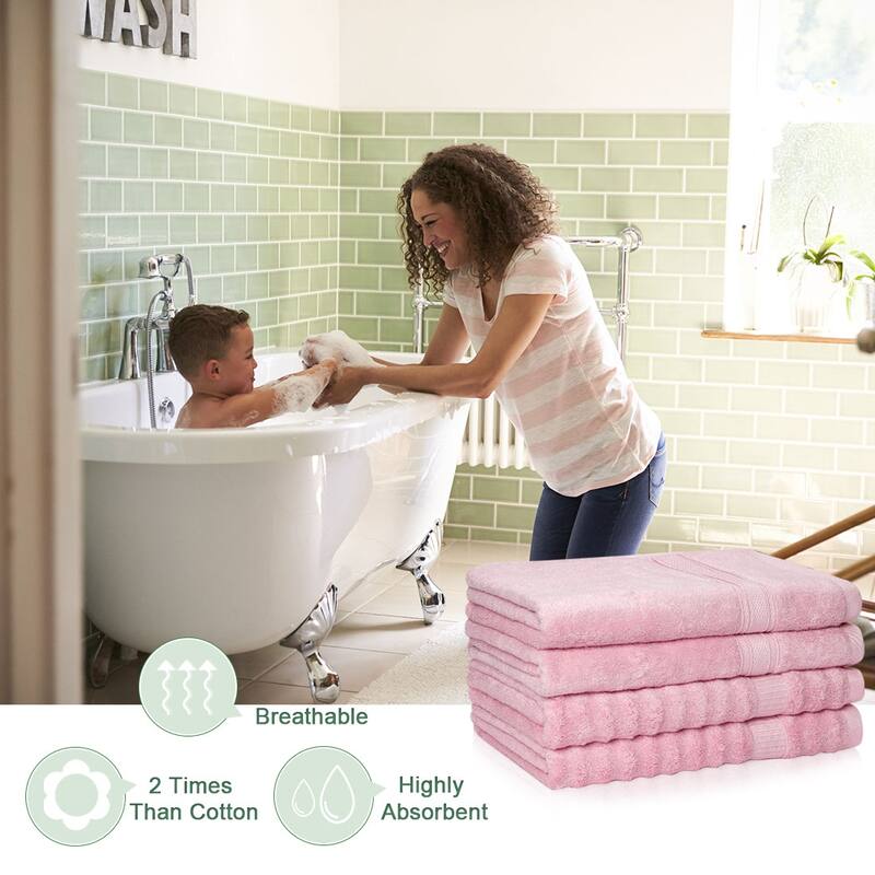 4Pcs Bath Towels Soft Absorbent 27"x54" - 70 x 140cm/27 x 54 inch - Pink