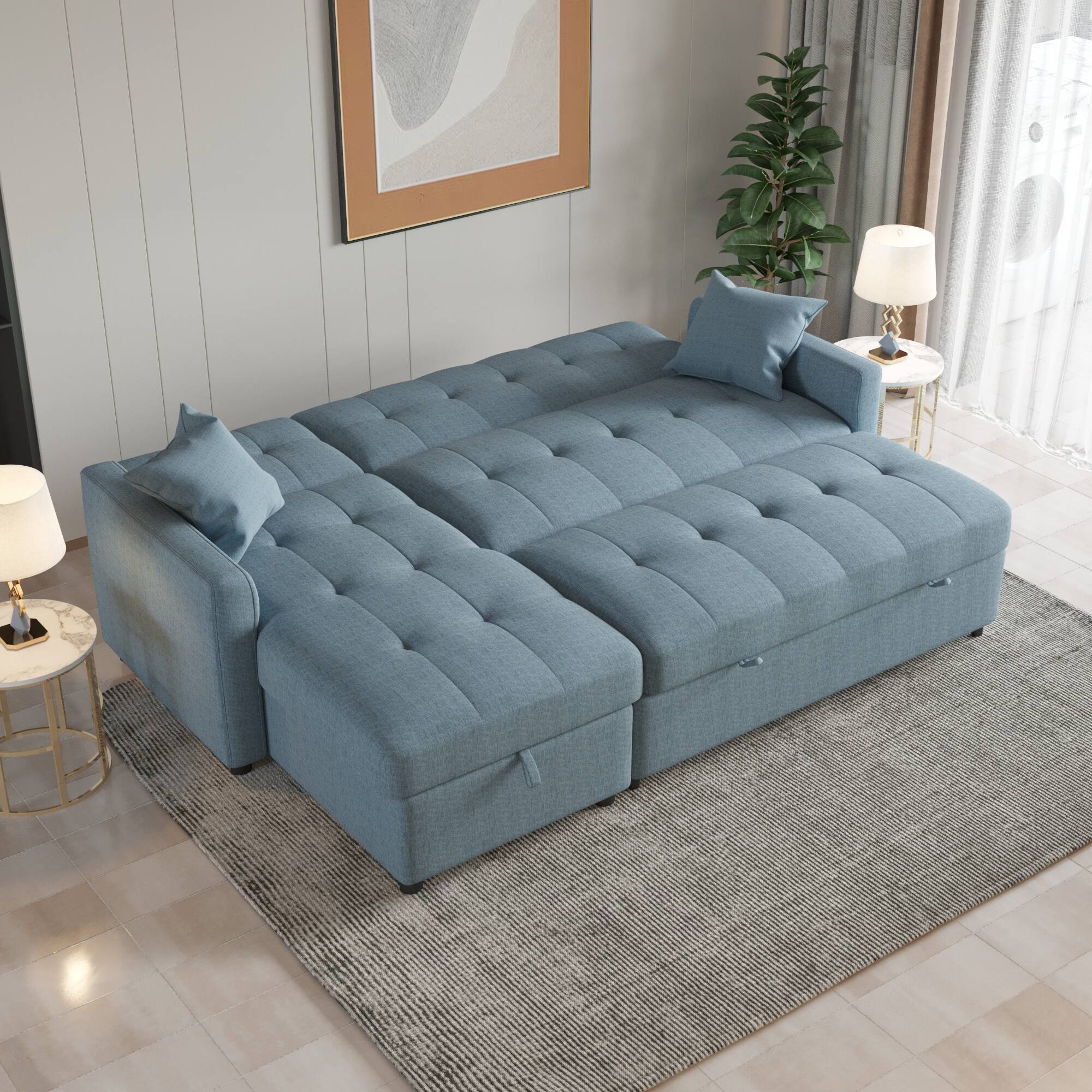 82'' LShape PullOut Sofa Bed with Storage and Chaise for Living Room