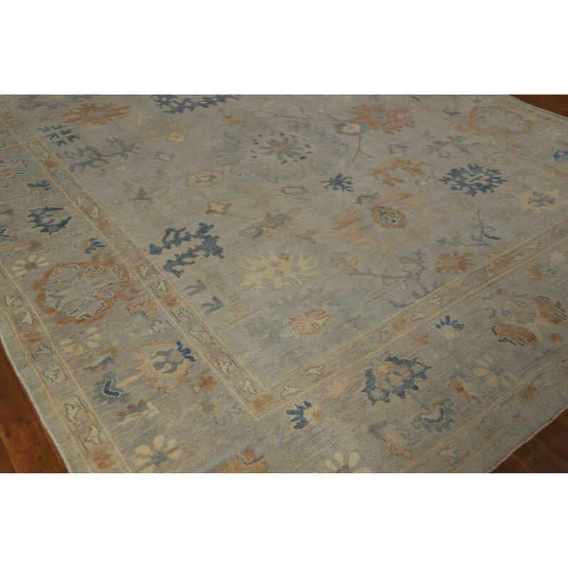 Hand Knotted Oriental 100% Wool Carpet Transitional All-Over Greys & Charcoal Oushak Area Rug - 9' 11'' X 8' 1''
