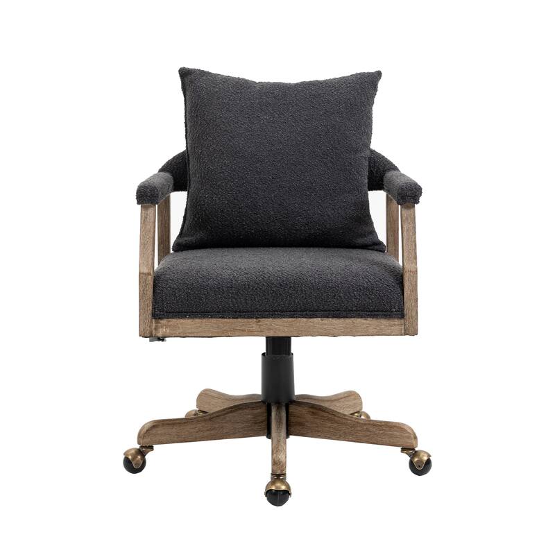 Boucle Upholstered Swivel Adjustable Height Homeoffice Chair With Wood Legs
