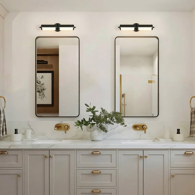 20.2in. 2-Light Modern Brass Cylinder LED Bathroom Wall Sconce with Acrylic Shade