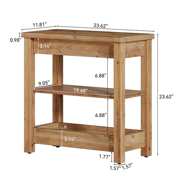 Solid Wood Narrow End Table, Side Table Nightstand with Storage