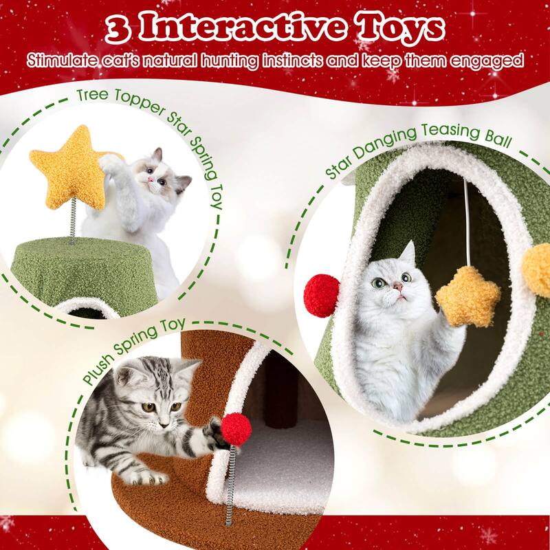 Costway 61”Large Christmas Cat Tree with 4 Condos, Sisal Carpet, - as pic shows - See Details