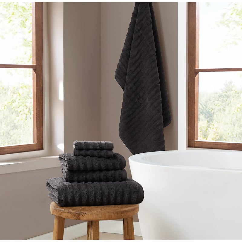 Brooklyn Loom Textured Zero Twist 6 Piece Towel Set - Black