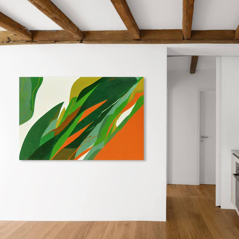 Wynwood Studio Canvas Abstract Emerald Sunset Green and Pumpkin Tropical Wall Art Canvas Print - 30 x 45