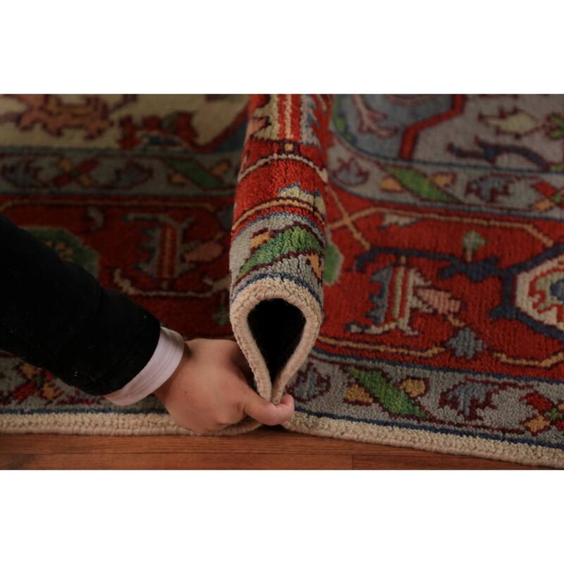 Medallion Heriz Serapi Indian Area Rug Hand-Knotted Wool Carpet - 8'11"x 11'9"