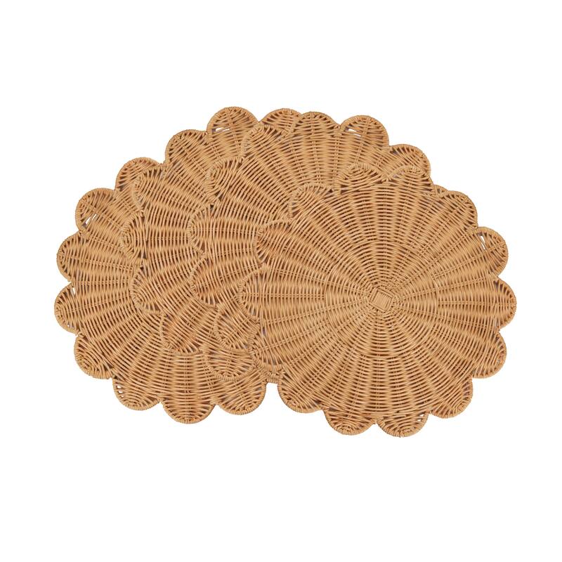 Rattan Placemats (Set of 4) - Handwoven Scalloped Design for Dining & Entertaining, 15"