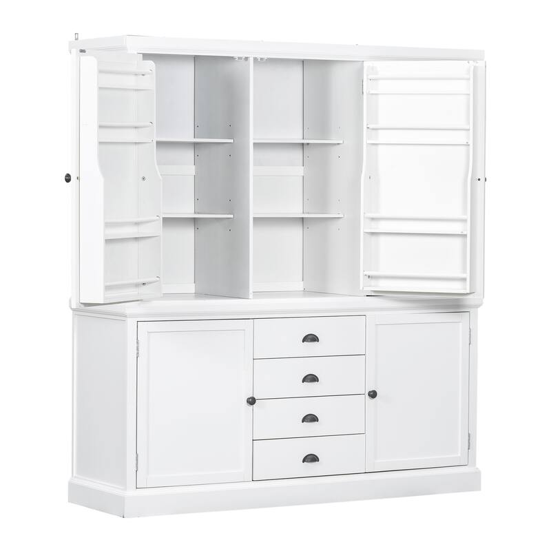 Roomfitters Kitchen Pantry Organizers and Storage Kitchen Cabinet, Hutch with Microwave Stand, 4 Drawers, Spice Racks