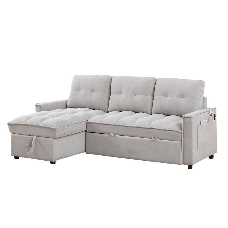78.75" Chenille Reclining Sectional Sofa with USB/Type-C Charging, Hidden Storage & Ottoman