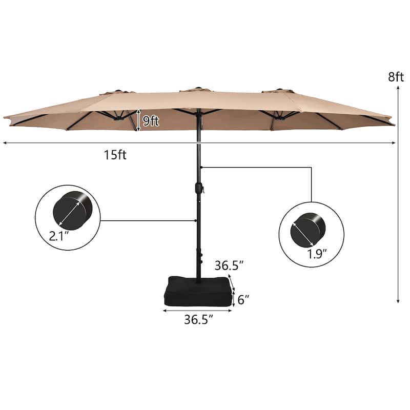 Gymax 15 ft Double-Sided Patio Twin Umbrella Extra-Large Market
