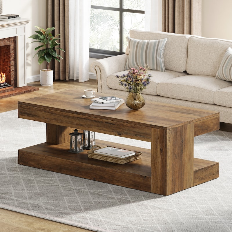 47-Inch Rectangular Coffee Table with Storage for Living Room, Grey - 23.62" D x 47.24" W x 19.69" H
