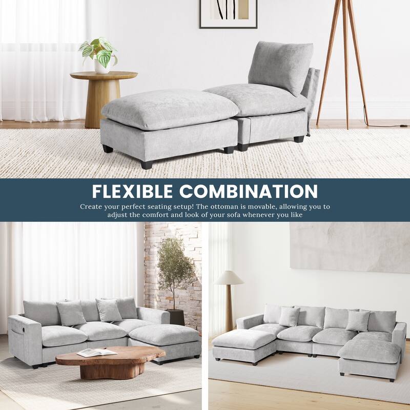 Lucca Chenille Upholstered Single Sofa Chair with Ottoman