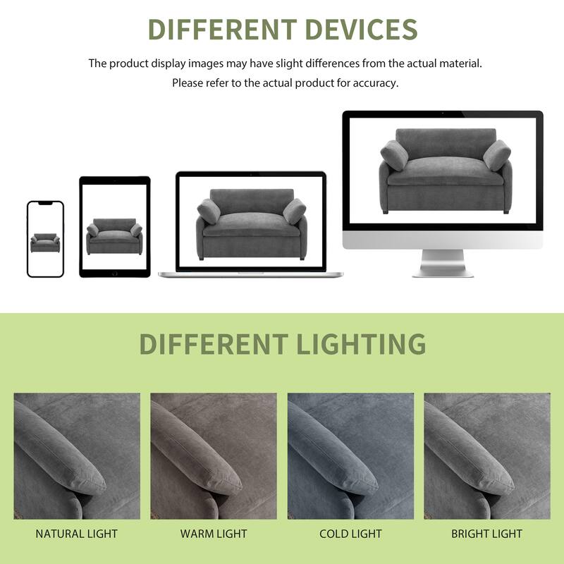 50" Oversized Chenille Lounge Chair - Wide Deep Seat Armchair with Color Block Design & Throw Pillows