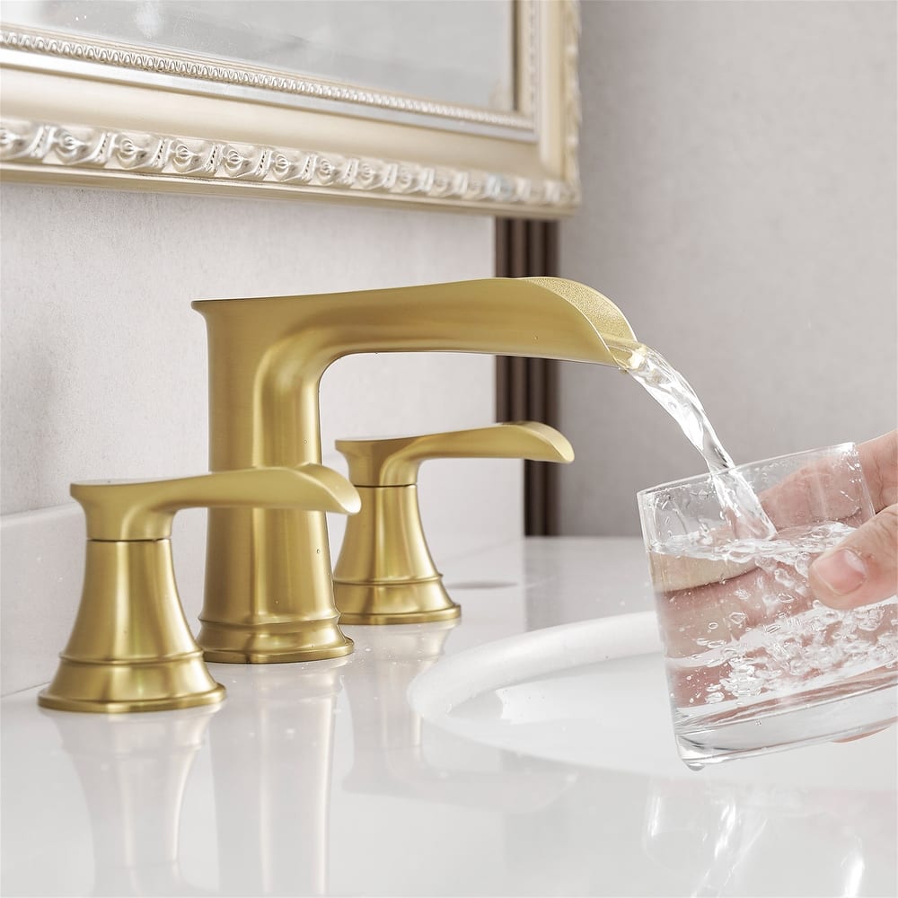 8 Inch Widespread Waterfall Bathroom Faucet with Pop-up Drain Kit Brass Double Handle Modern Bathroom Sink Vanity Faucets