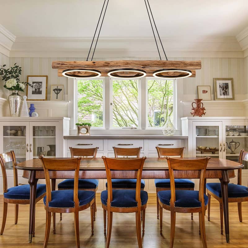 Rustic Wooden Dimmable Integrated LED Linear Pendant Light Adjustable Kitchen Island Lights - W 43.3"