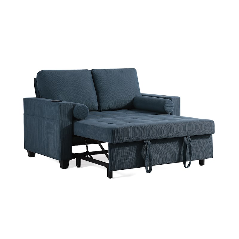 Set of 2 Corduroy Convertible Sleeper Chairs Pull-Out Chair Beds with Adjustable Recline
