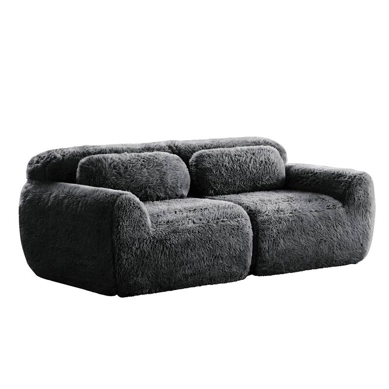 Homy Casa Modular Sectional Sofa, Dark Grey Plush Fabric with Non-Slip Base, No Assembly Living Room Couch with Pillows