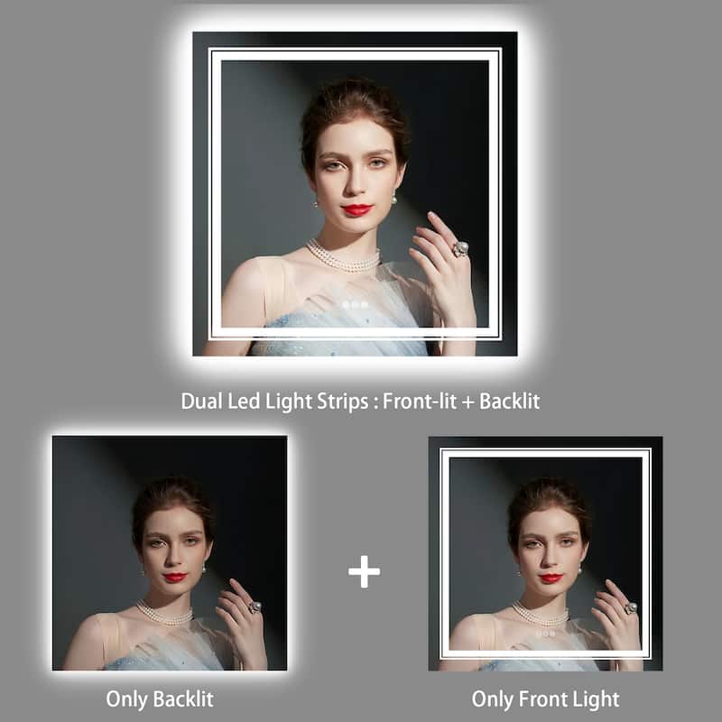LED Bathroom Mirror with Dual Lights Backlit Mirror Square Anti-Fog - 36"x36"