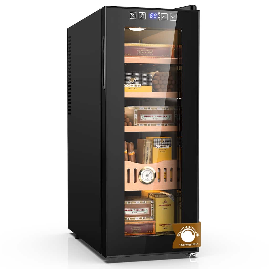 35L Thermostatic Electric Humidor, 250 Counts Large Cigar Humidor, Cooling and Heating Temperature Control
