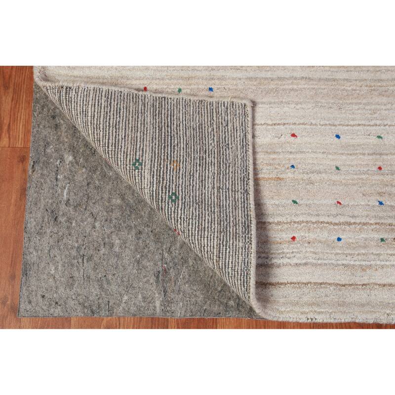 Hand Knotted Oriental 100% Wool Carpet Tribal Stripe Beige & Ivories Gabbeh Area Rug - 12' 6'' X 9' 0''