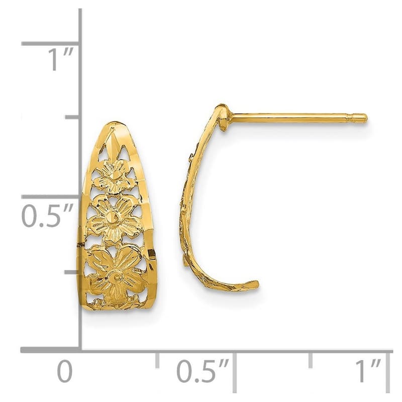Curata 14k Gold Flower Tiered Sparkle Cut Edge and Post Earrings Cut out - 17x6mm Wide