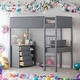 preview thumbnail 1 of 8, Twin Size Teddy FleeceLoft Bed Wood Bed,Storage Shelf, Drawers, and Desk,Convertible Desk,Soft Padding and Plush Fabric,Gray Gray