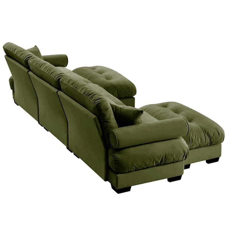 Modern Reversible 3-Seat Modular Sectional Corner Sofa Couch with Waist Pillows