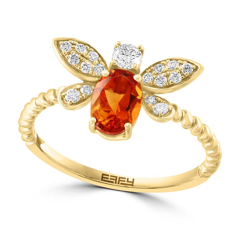 EFFY 14K Gold Diamond,Madera Citrine Bee Ring
