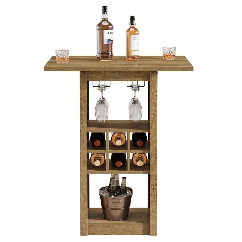31.5-Inch Square Bar Table, 4-Tier Wood Counter Height Home Bar Unit