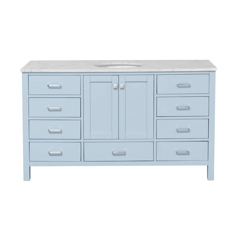 KitchenBathCollection Horizon 60" Single Bathroom Vanity with Engineered Carrara Top