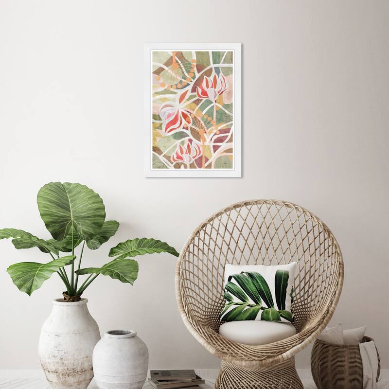 Wynwood Studio Floral Outline Framed Boho Floral 1 Piece Canvas Wall Art