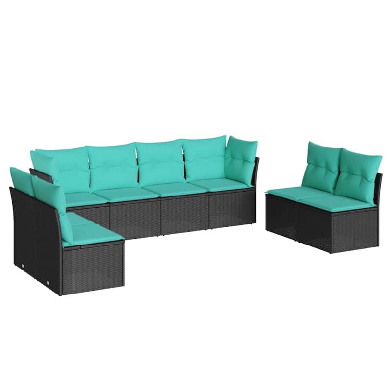 vidaXL 8 Piece Patio Sofa Set with Cushions Black Poly Rattan - 43.3x27.2x24.4-Without table