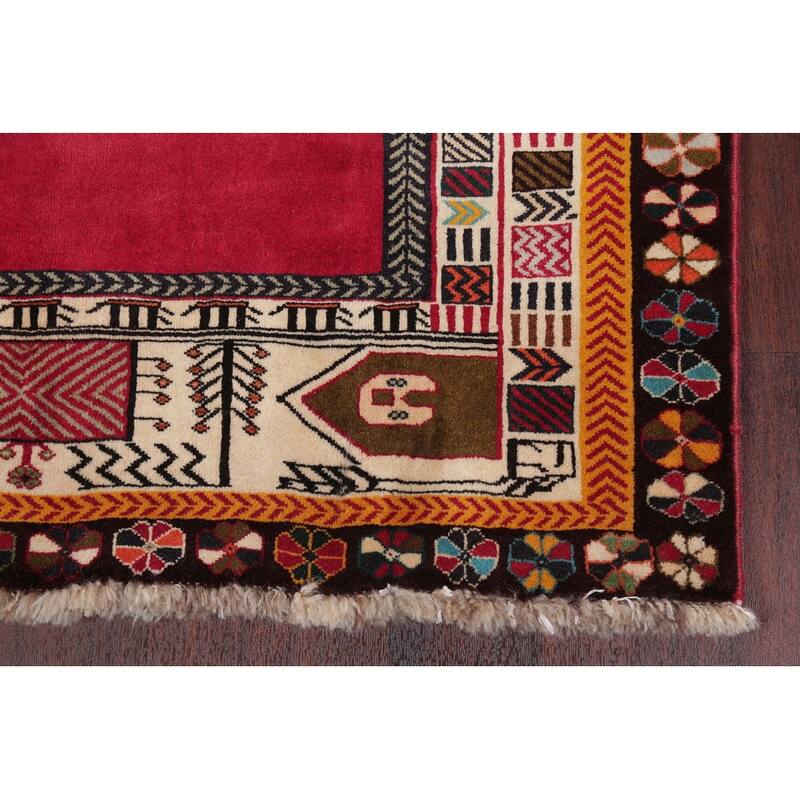 Hand Knotted Oriental 100% Wool Carpet Traditional Tribal Red Shiraz Area Rug - 5' 11'' X 4' 1''